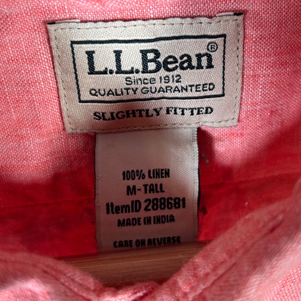 LL Bean Linen Shirt Mens M Tall Pink Long Sleeve Slightly Fitted Spring Summer - Picture 4 of 8